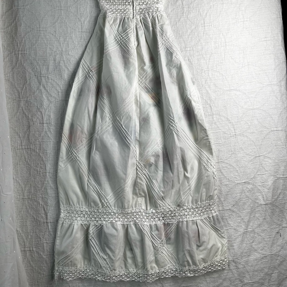 Vintage 70s Mexican Pintuck Halter Handmade Embroidered Floral Fiesta Maxi Dress - Picture 10 of 16